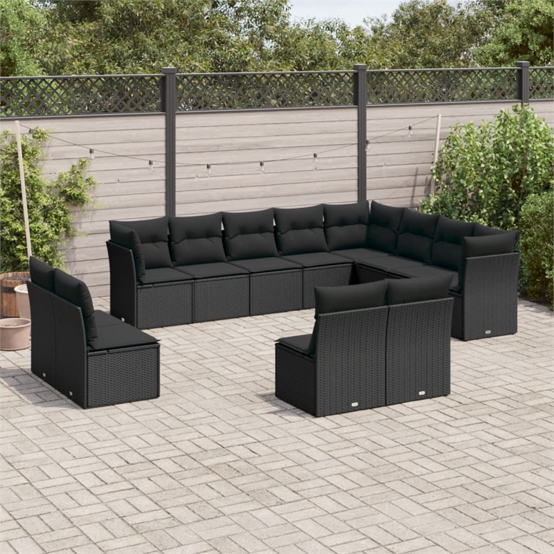 vidaXL 12 Piece Steel Small Sofa Set in Black