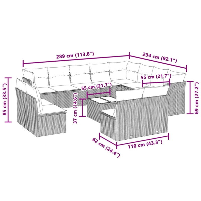 vidaXL Poly Rattan Small Sofa Set in Gray