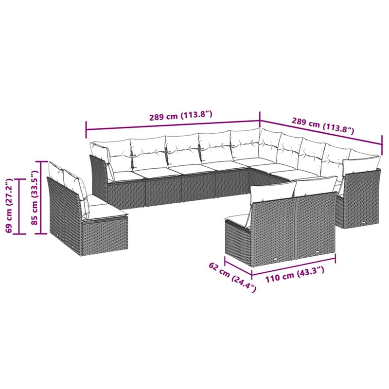 vidaXL Steel Sofa Set in Gray