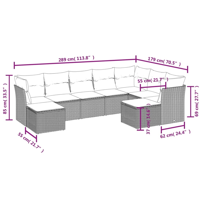 vidaXL 9 Piece Steel Sofa Set in Gray/Beige