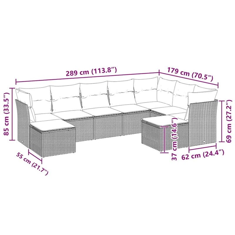 vidaXL 9 Piece Steel Sofa Set in Gray