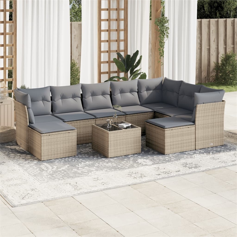 vidaXL Poly Rattan Sofa Set in Beige