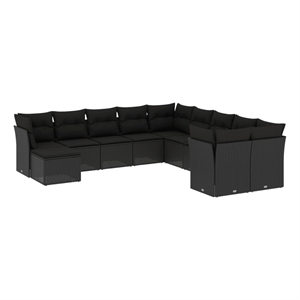 vidaXL 11 Piece Poly Rattan Small Sofa Set in Black