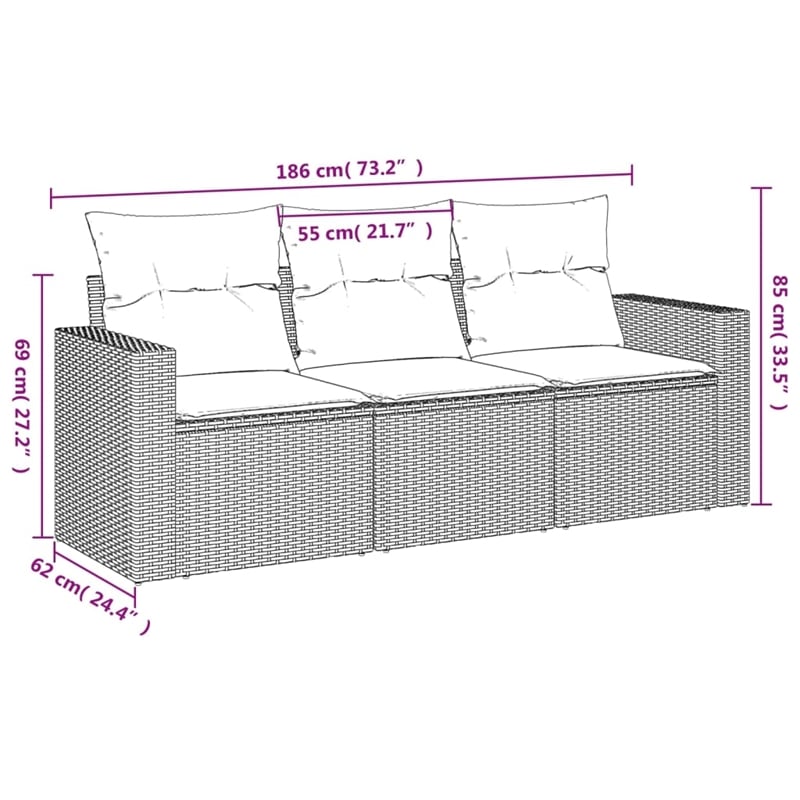 vidaXL 3 Piece Poly Rattan Sofa Set in Gray/Beige