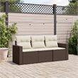vidaXL 3 Piece Steel Sofa Set in White/Brown/Cream