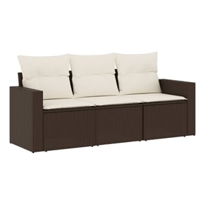 vidaXL 3 Piece Steel Sofa Set in White/Brown/Cream