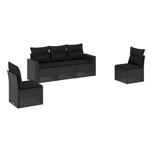 vidaXL 5 Piece Poly Rattan Large Sofa Set in Black