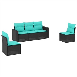 vidaXL 5 Piece Steel Sofa Set in Black/Blue