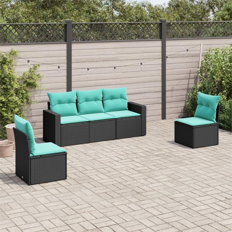 vidaXL 5 Piece Steel Sofa Set in Black/Blue