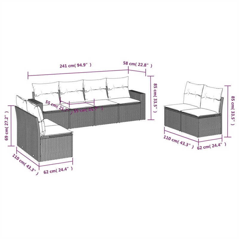 vidaXL 8 Piece Steel Sofa Set in Cream/Beige