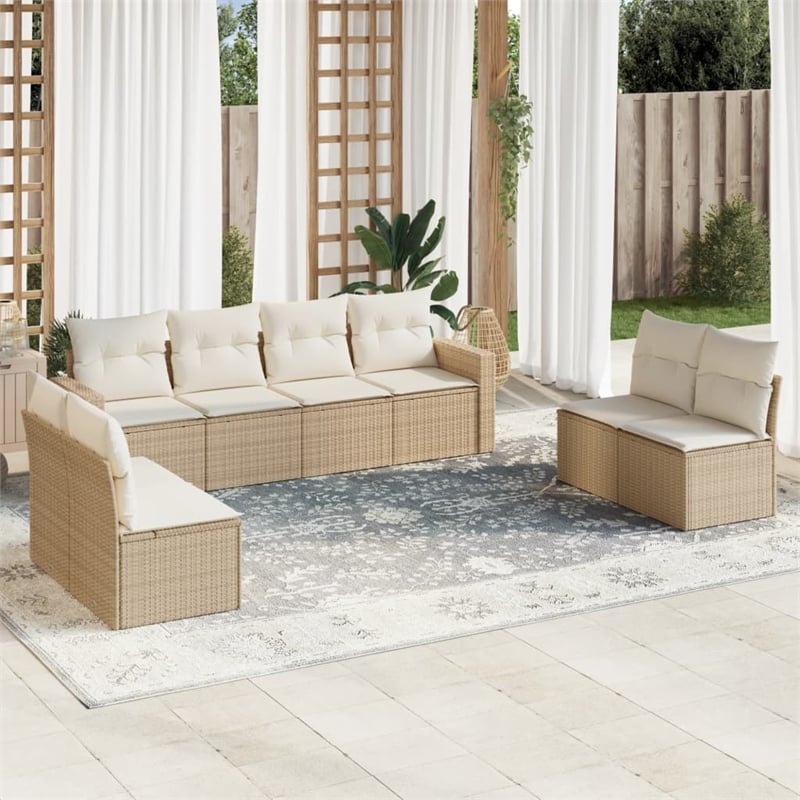 vidaXL 9 Piece Poly Rattan Sofa Set in Beige
