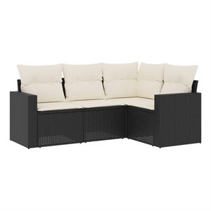 vidaXL 4 Piece Poly Rattan Sofa Set in Black/White/Cream