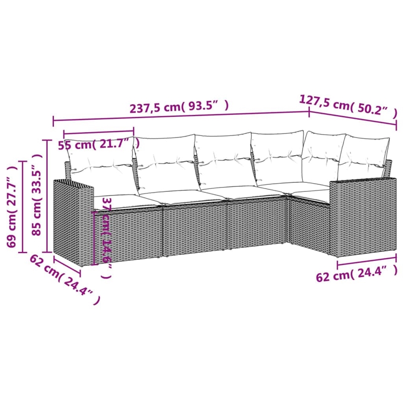 vidaXL 5 Piece Poly Rattan Sofa Set in Black