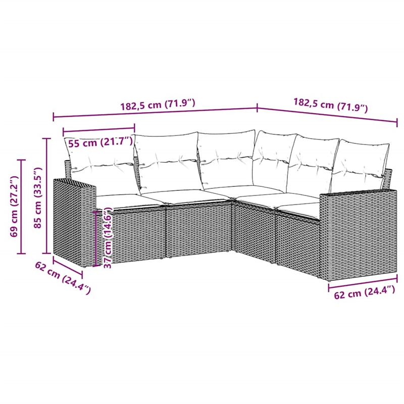 vidaXL 5 Piece Steel Sofa Set in Brown/Cream