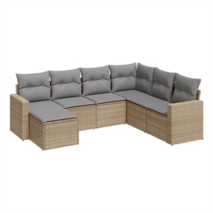 vidaXL 7 Piece Poly Rattan Sofa Set in Gray/Beige