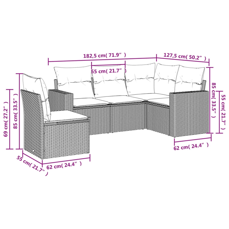 vidaXL 5 Piece Steel Sofa Set in Gray/Beige