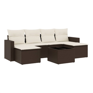 vidaXL 7 Piece Poly Rattan Sofa Set in White/Brown/Cream
