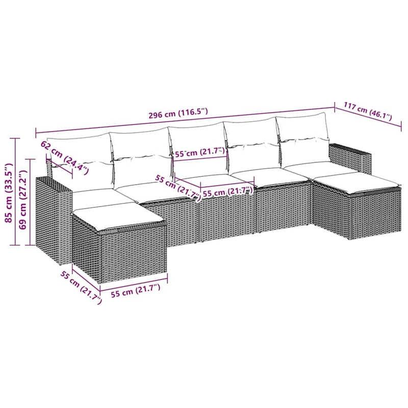 vidaXL 7 Piece Steel Sofa Set in Brown