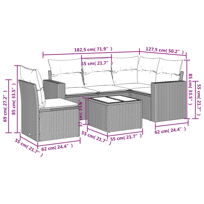 vidaXL Poly Rattan Sofa Set in Gray
