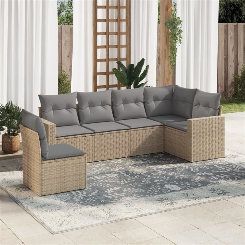vidaXL Poly Rattan Sofa Set in Gray/Beige