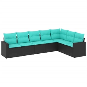 vidaXL 7 Piece Poly Rattan Small Sofa Set in Black/Blue