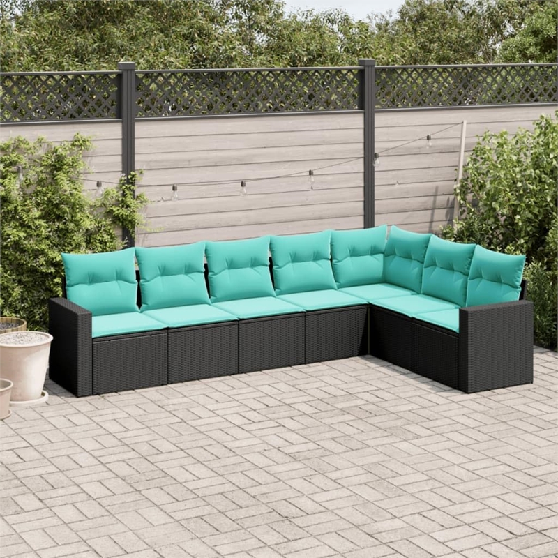 vidaXL 7 Piece Poly Rattan Small Sofa Set in Black/Blue
