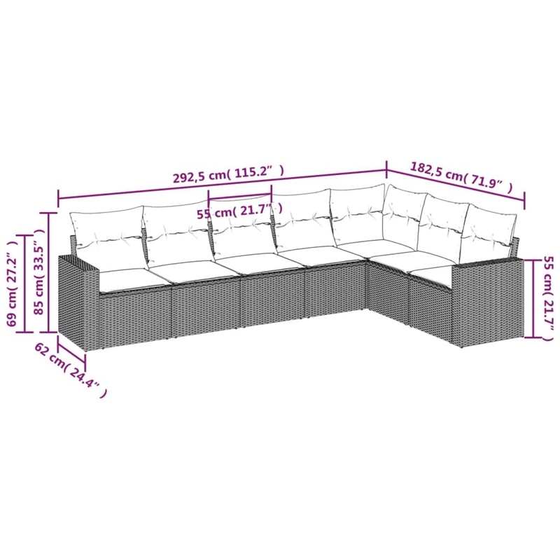 vidaXL 7 Piece Poly Rattan Small Sofa Set in Black/Blue