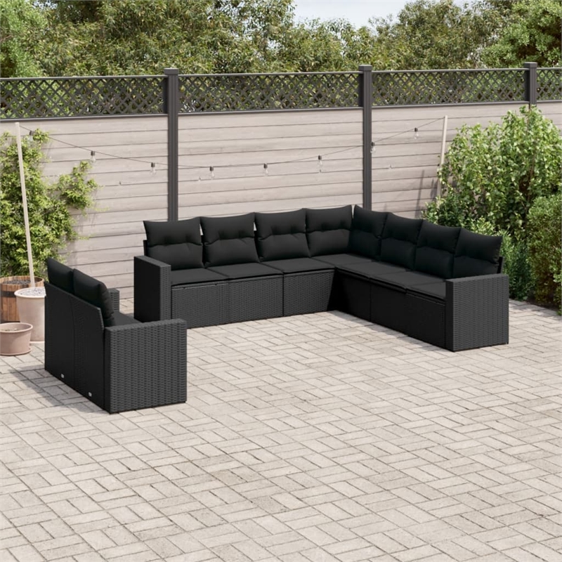 vidaXL 9 Piece Steel Large Sofa Set in Black