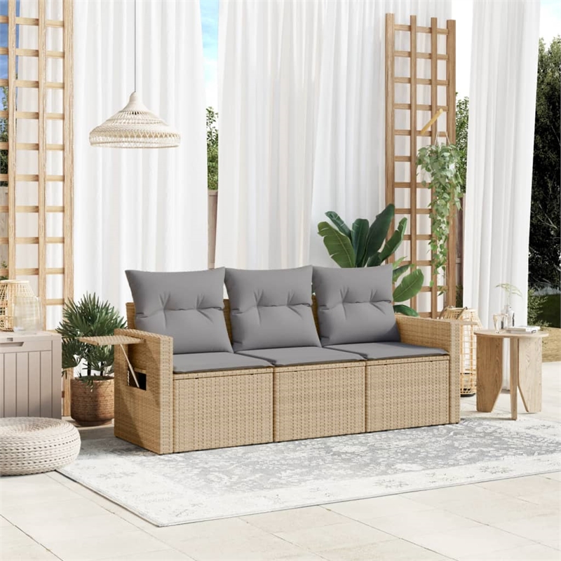 vidaXL 3 Piece Poly Rattan Sofa Set in Beige