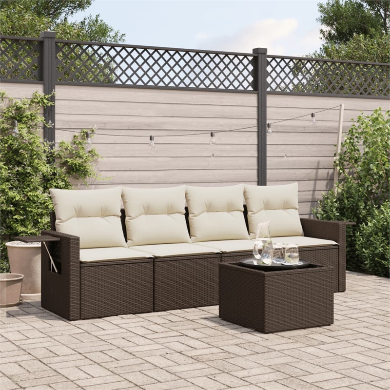 vidaXL 5 Piece Sofa Set in White/Brown/Cream
