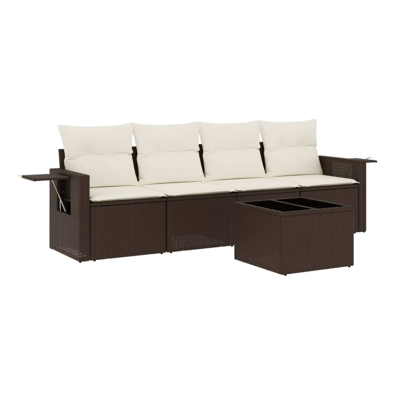 vidaXL 5 Piece Sofa Set in White/Brown/Cream