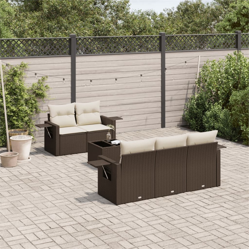 vidaXL 6 Piece Sofa Set in White/Brown/Cream