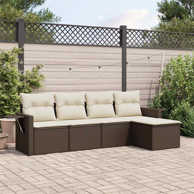 vidaXL 5 Piece Steel Small Sofa Set in White/Brown/Cream