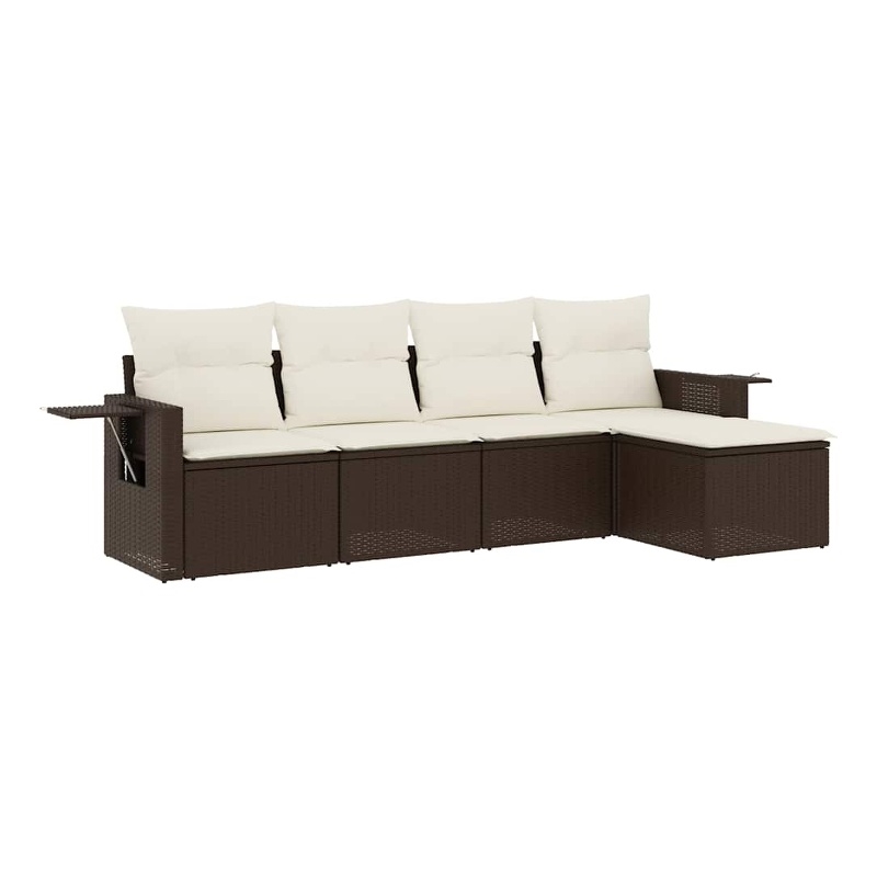 vidaXL 5 Piece Steel Small Sofa Set in White/Brown/Cream