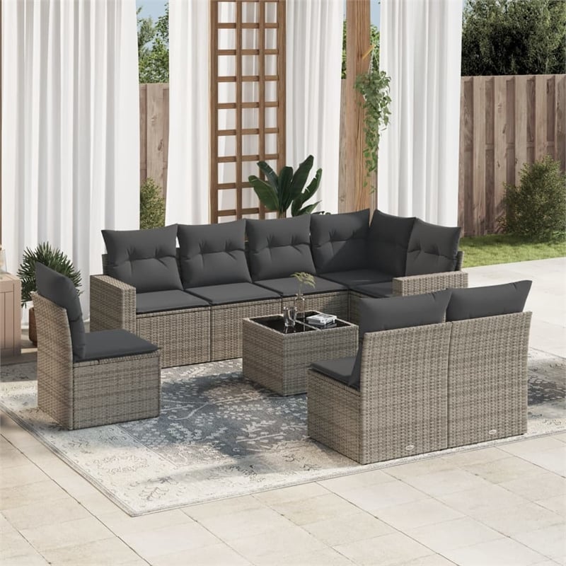 vidaXL 9 Piece Poly Rattan Sofa Set in Gray