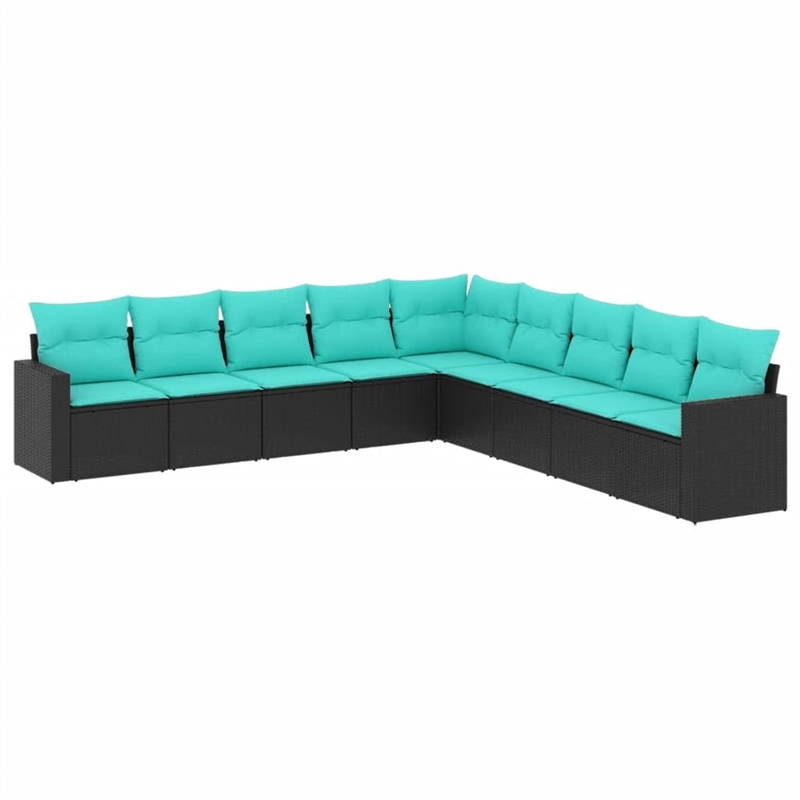 vidaXL 9 Piece Steel Large Sofa Set in Black/Blue