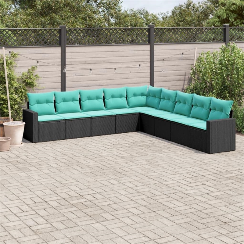 vidaXL 9 Piece Steel Large Sofa Set in Black/Blue