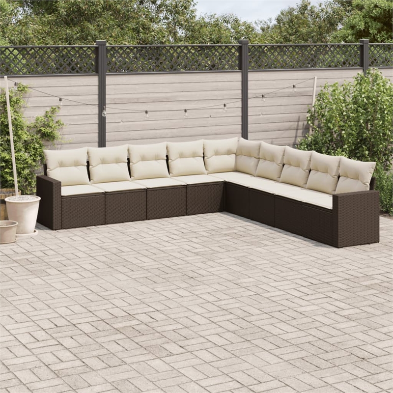 vidaXL 9 Piece Sofa Set in White/Brown/Cream