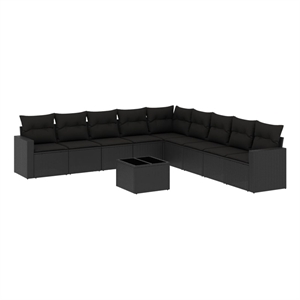 vidaXL 10 Piece Poly Rattan Small Sofa Set in Black