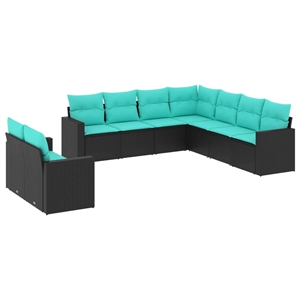 vidaXL 9 Piece Steel Sofa Set in Black/Blue