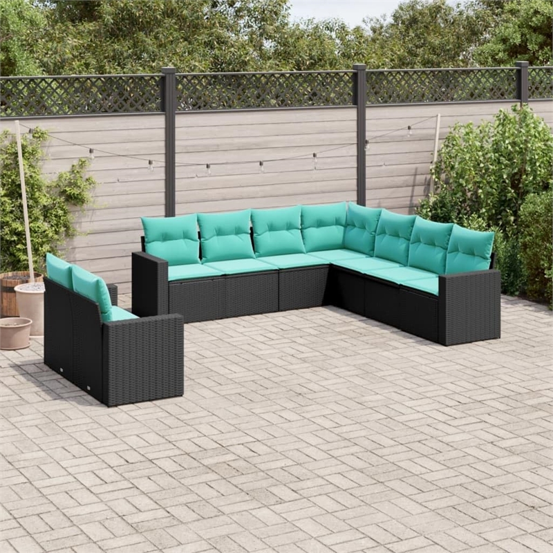 vidaXL 9 Piece Steel Sofa Set in Black/Blue