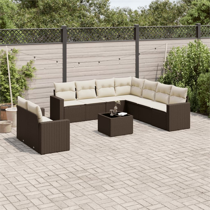vidaXL 10 Piece Steel Small Sofa Set in Brown