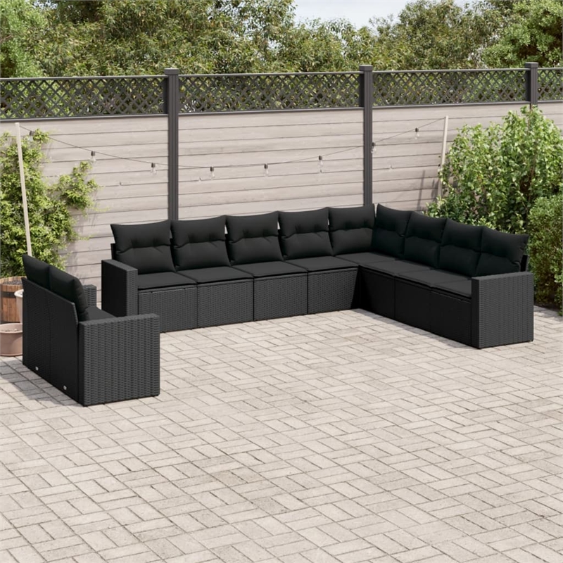 vidaXL 10 Piece Steel Large Sofa Set in Black