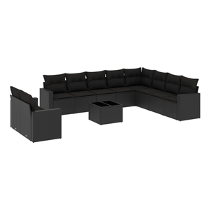 vidaXL 11 Piece Poly Rattan Sofa Set in Black