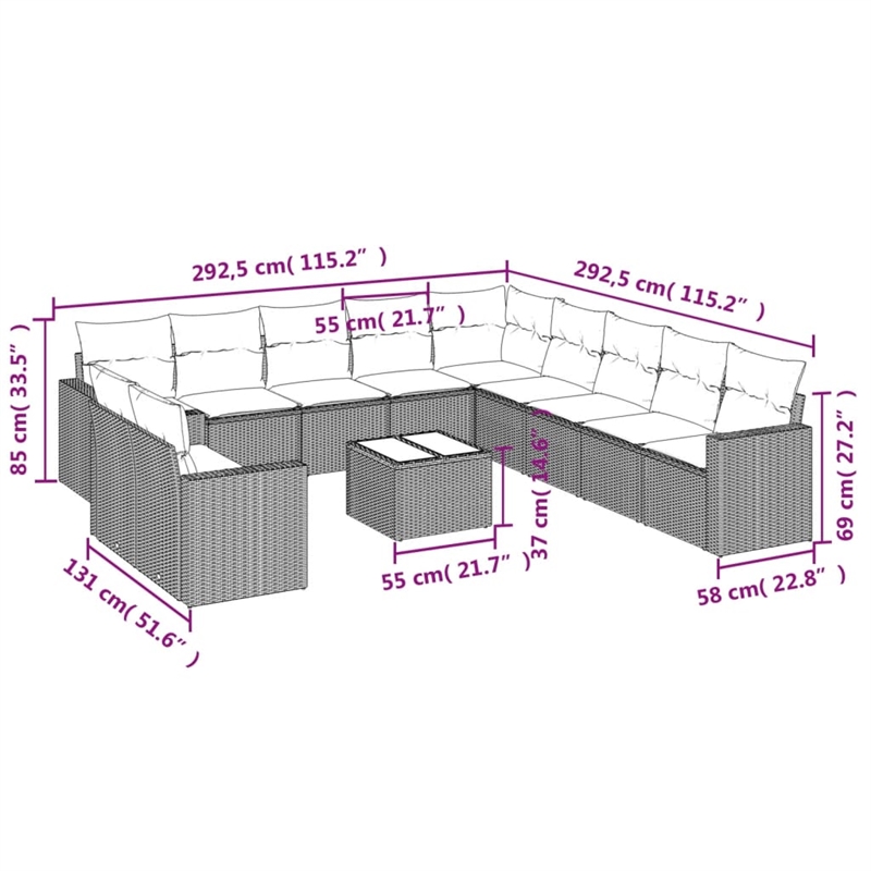 vidaXL 12 Piece Sofa Set in Gray/Beige