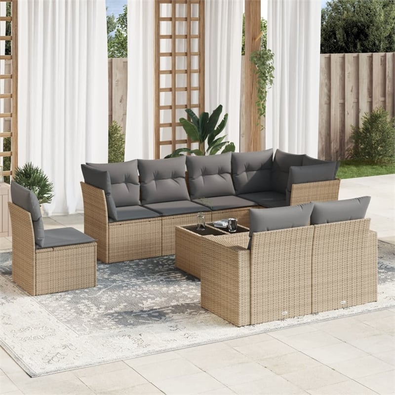 vidaXL 9 Piece Poly Rattan Sofa Set in Beige
