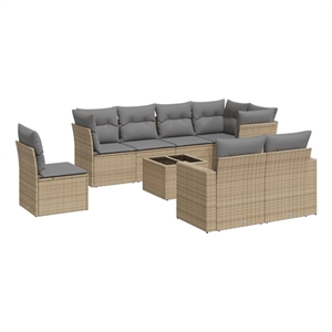 vidaXL 9 Piece Poly Rattan Sofa Set in Beige