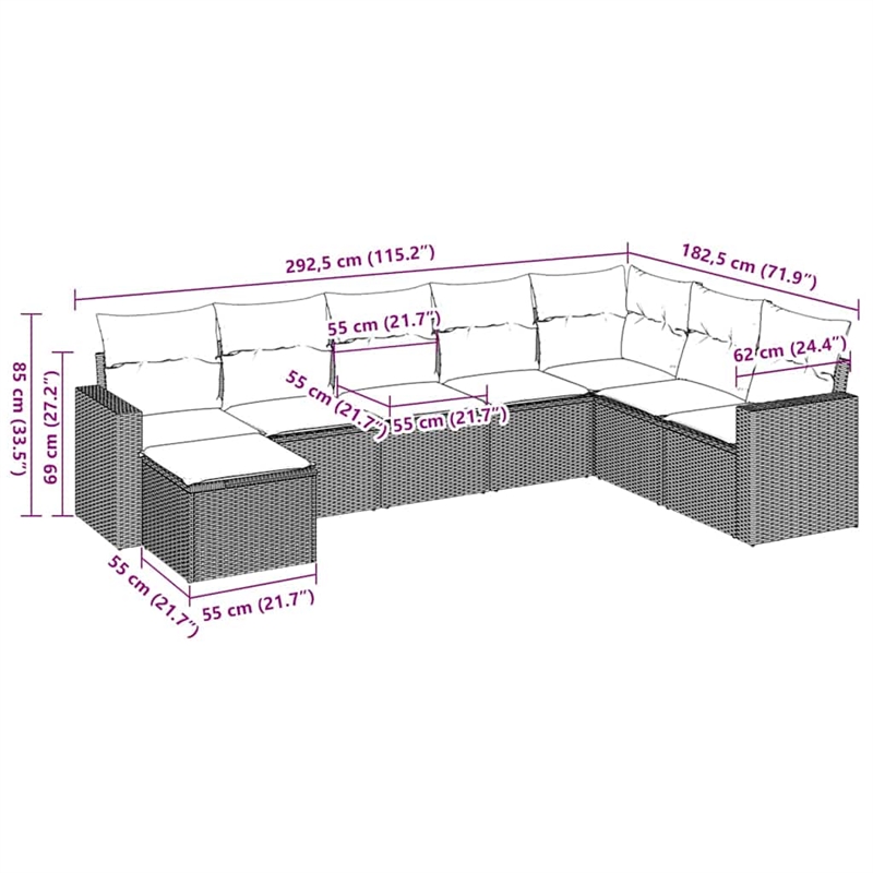 vidaXL 8 Piece Steel Sofa Set in Brown