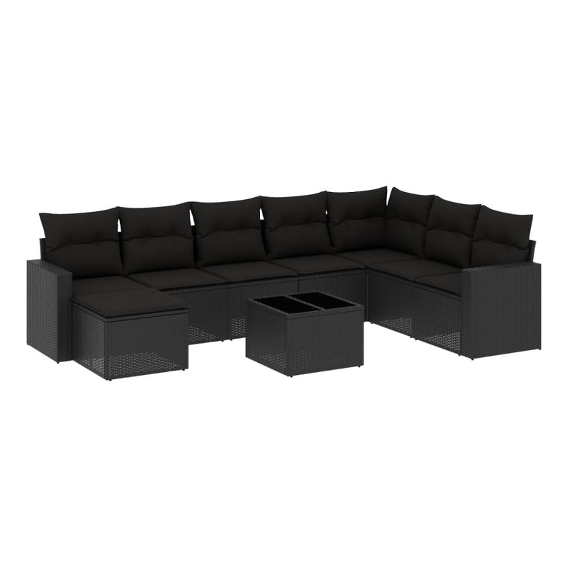 vidaXL 9 Piece Poly Rattan Sofa Set in Black