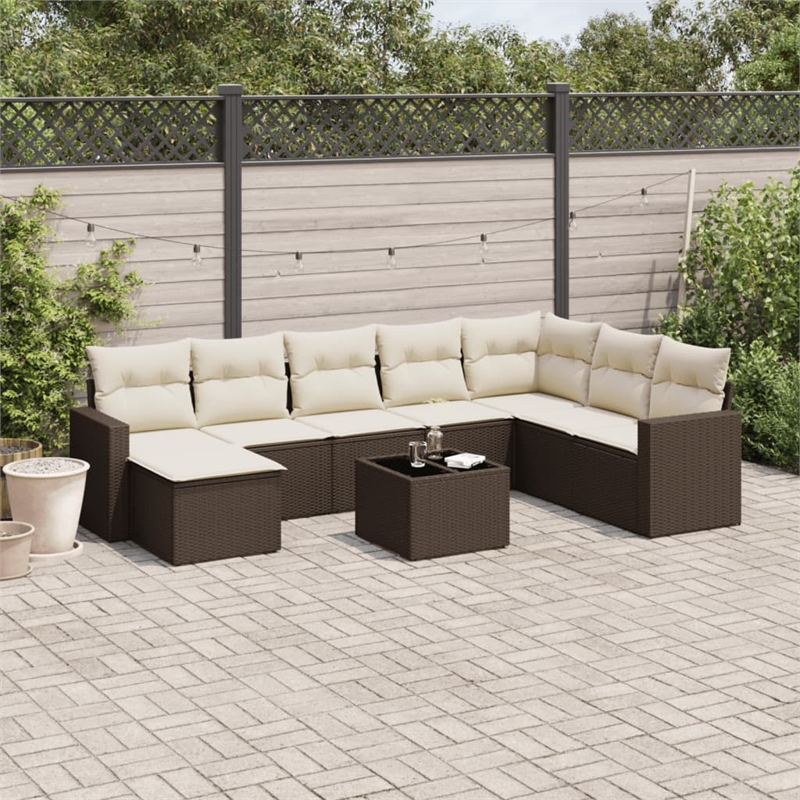 vidaXL 9 Piece Steel Sofa Set in White/Brown/Cream